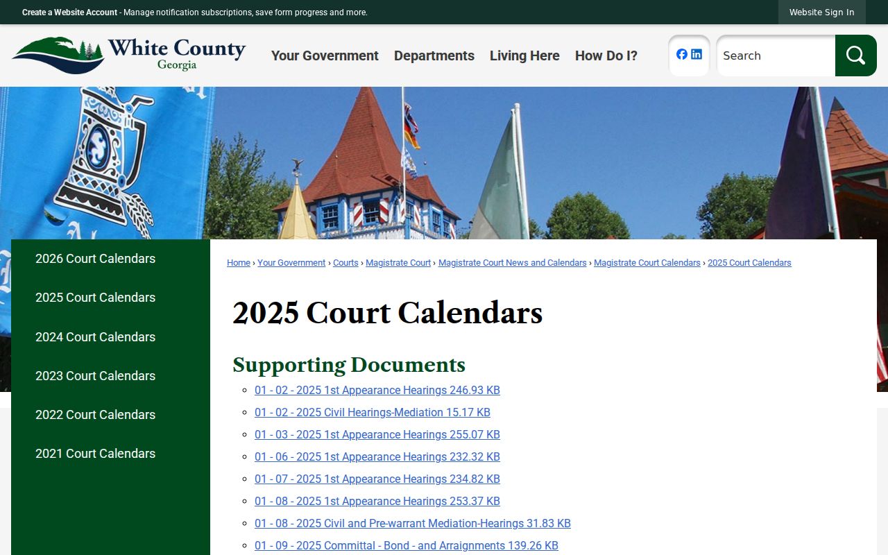 White County court calendar showing first appearance and pre-warrant hearing categories