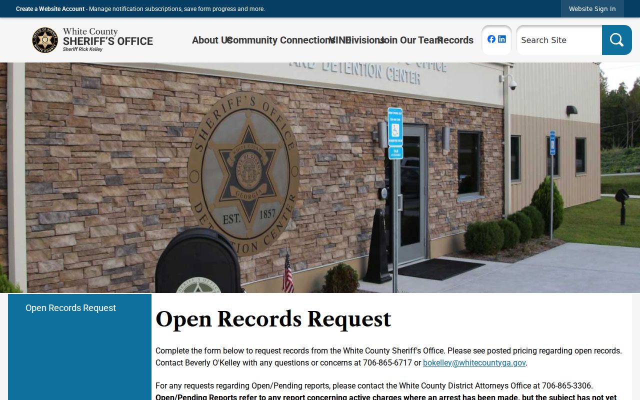 White County active warrant open-records request fields