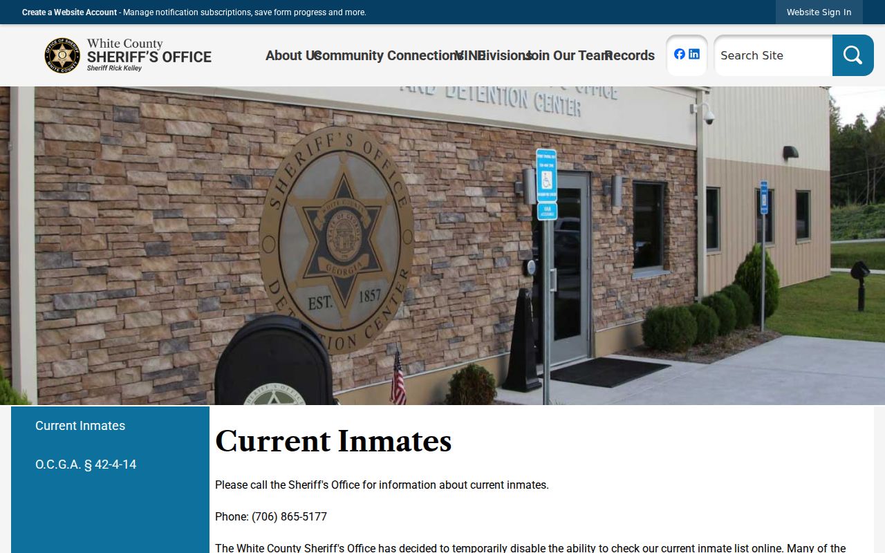 White County active warrant search limit on the disabled inmate page
