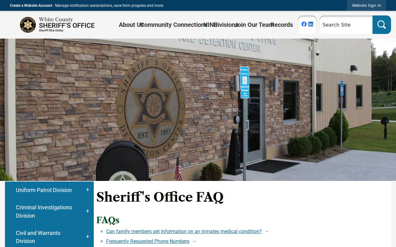 White County Sheriff's official phone directory for warrant and court referrals