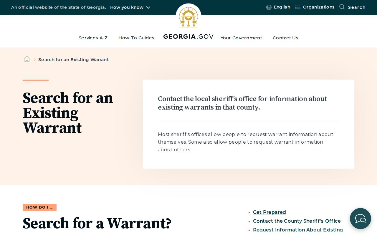 Georgia official guidance stating there is no centralized warrant search