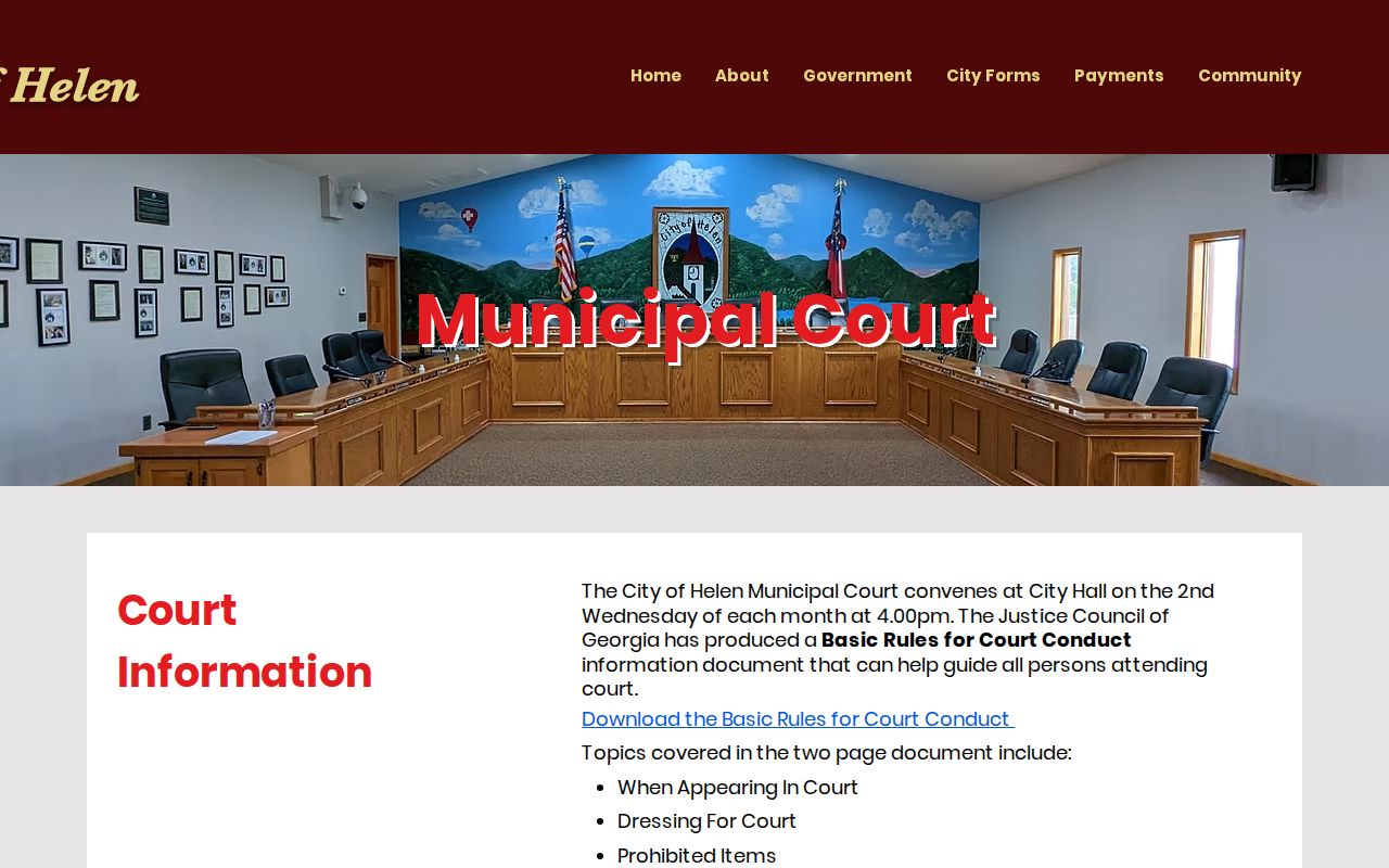 Helen Municipal Court monthly traffic session and failure-to-appear instructions