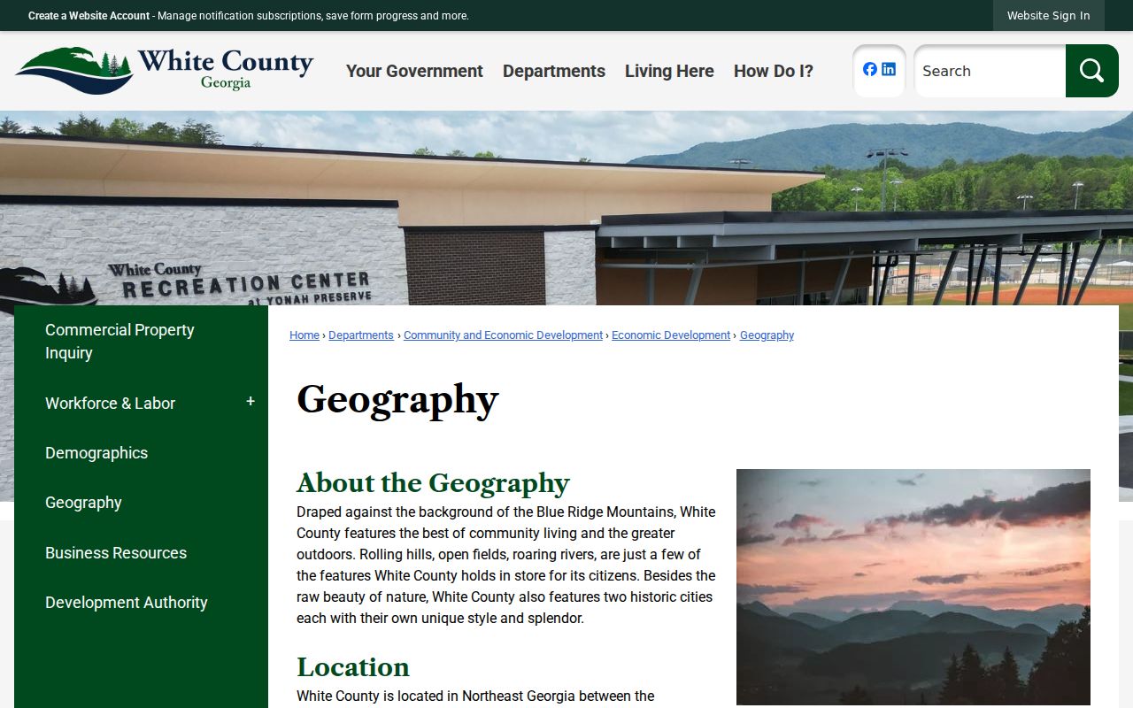 White County geography page identifying Cleveland as county seat