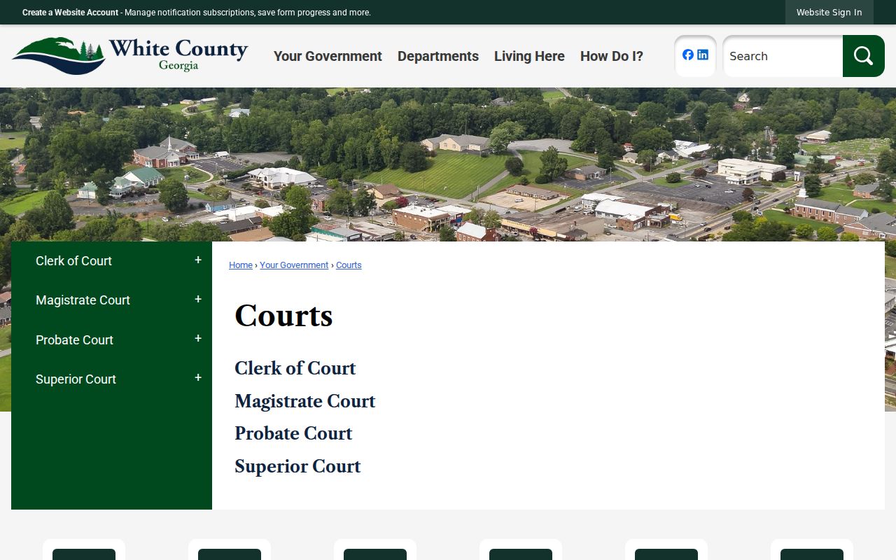 White County official courts directory showing separate court offices